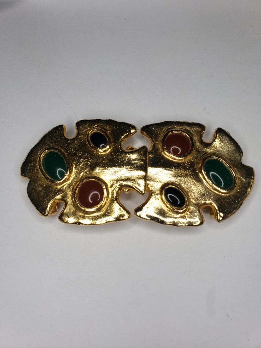 Vintage Gripoix Unsiged Green, Black and Red Cabochons Belt Buckle